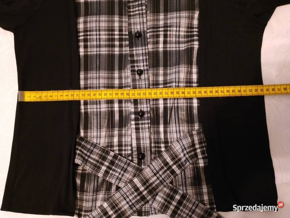 CZARNA bluzka z długimi rękawami i biało czarną Oborniki