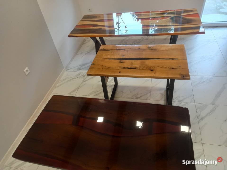 Stuł z litego drewna dąb i żywica epoksydowej 3d 72cm Krąg
