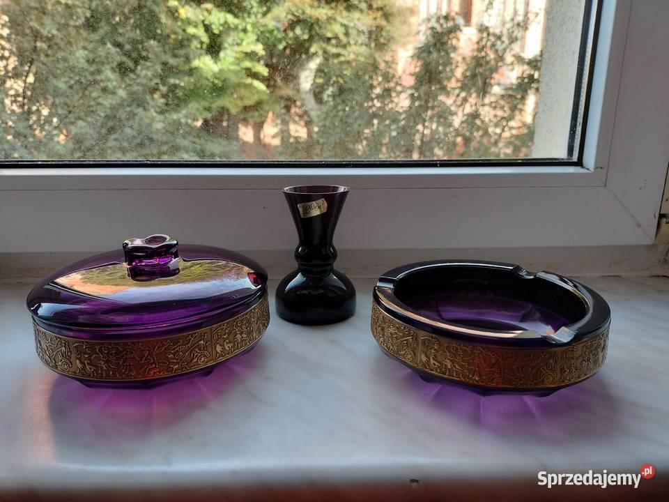 Piękny ametystowy zestaw szklany w stylu art Porcelana i szkło Choszczno sprzedam