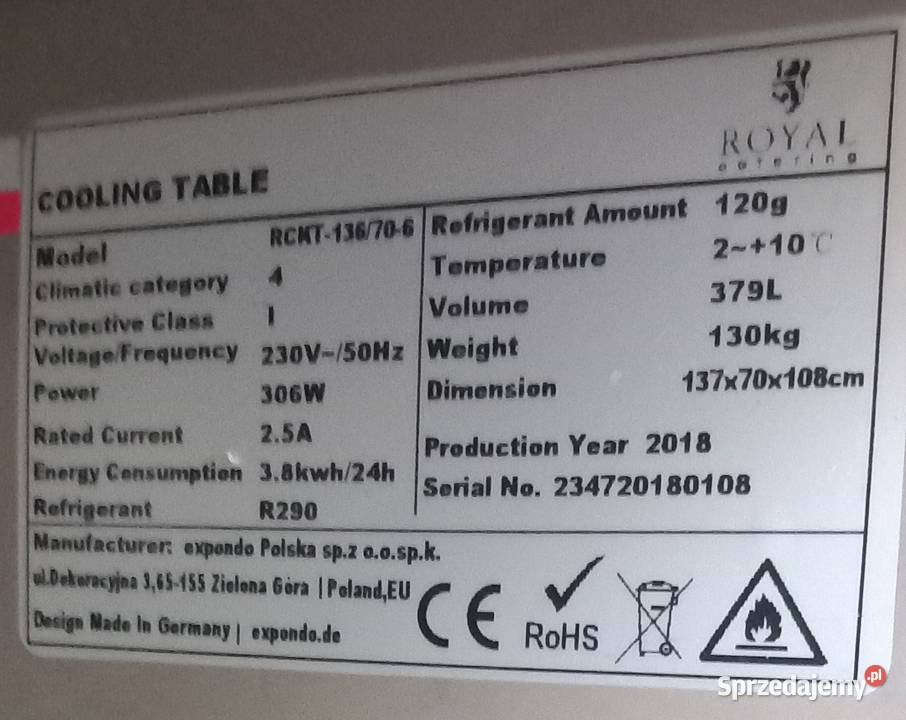 Stół chłodniczy Royal catering 137 Lublin sprzedam