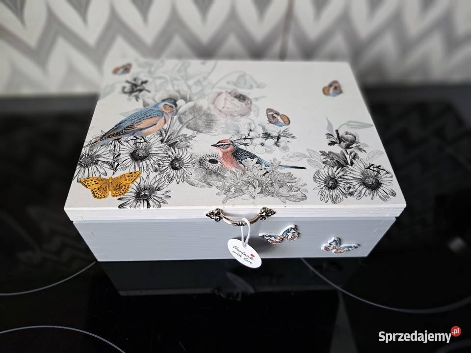 Herbaciarka ptaki szarość szkatułka pudełko ja