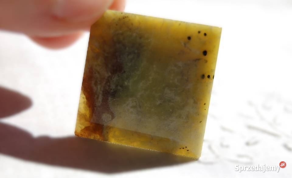 Stara broszka nefryt kaboszon kwadrat design lubelskie Lublin