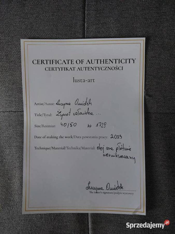 Obraz olejny z certyfikatem Żywot człowieka L Nowy Targ