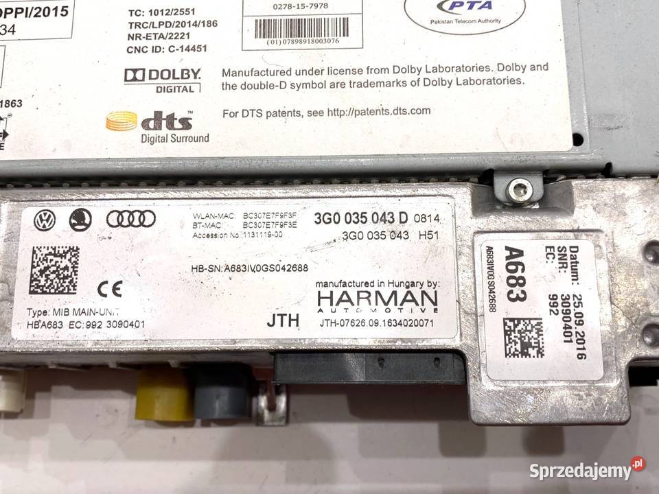 TUNER RADIA VW PASSAT B8 3G0035043D ODTWARZACZ osobowe