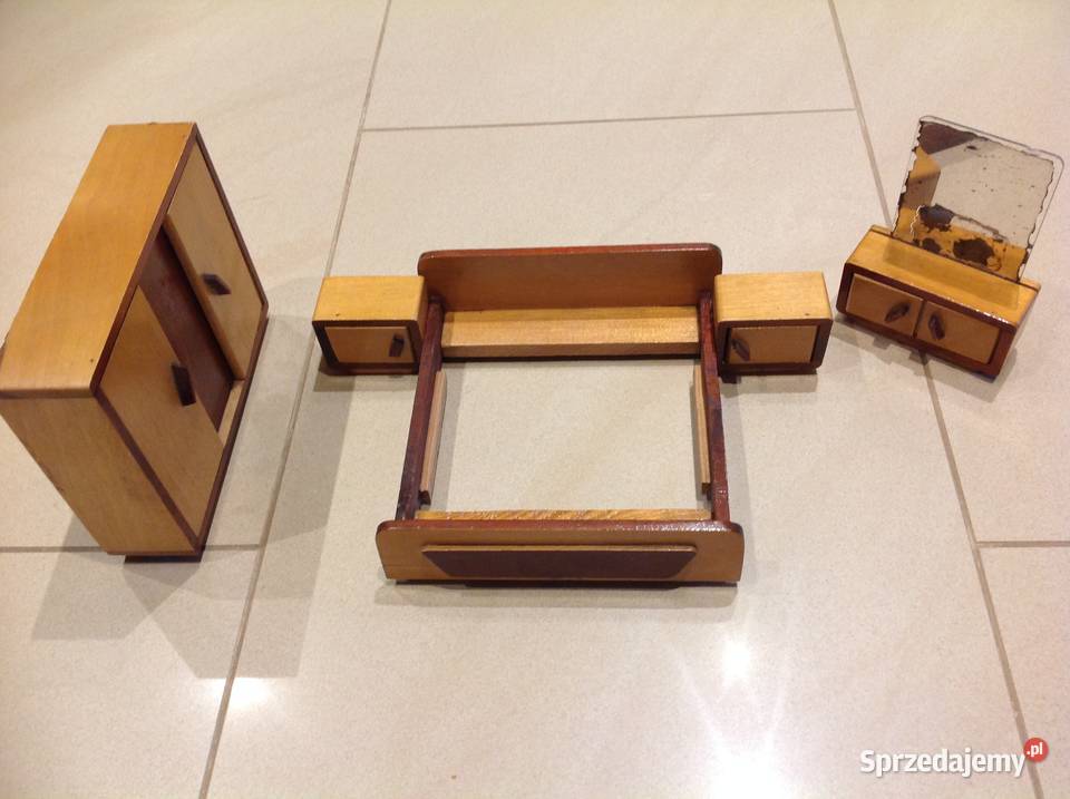 Mebelki Drewniane Vintage Lalek Sypialnia lata Nowa Sól