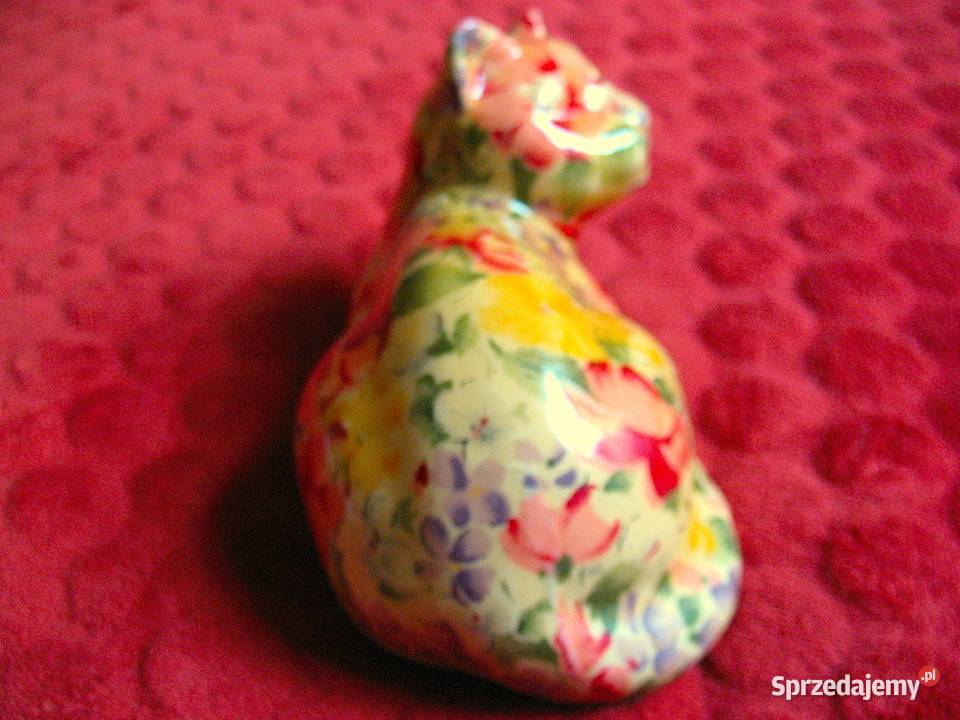 KOT w kwiaty malowany 11 x 18 x 10 Figurka z Siedlce