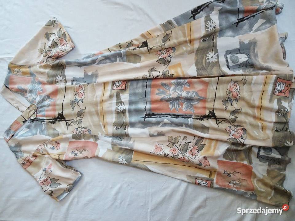 Sukienka zapinana Vintage wiskoza 38 40 brązowy/beżowy