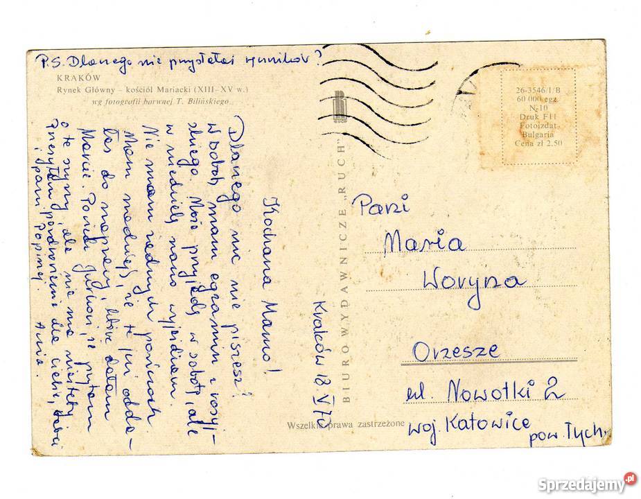 KRAKÓW RYNEK KOŚCIÓŁ POCZTÓWKA Krynki