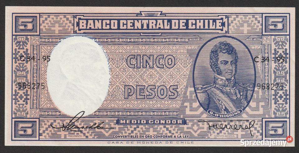 CHILE 5 PESOS 195859 OHIGGINS STAN BANKOWY UNC Łódź sprzedam