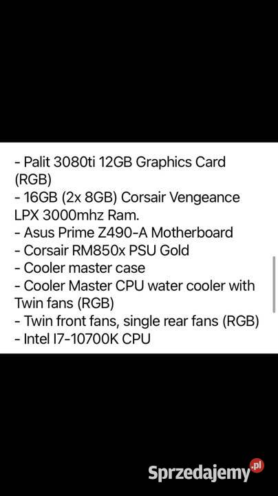 Komputer gamingowy rtx 3080 ti Klasy Core i7 Ciechanów