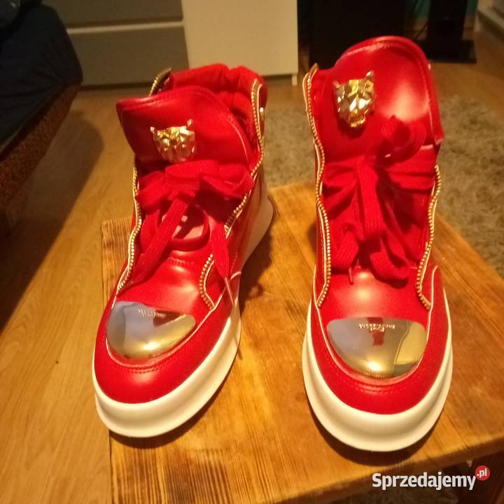 Piękne Wysokie skórzane Trampki męskie Czerwone Tomaszów Lubelski
