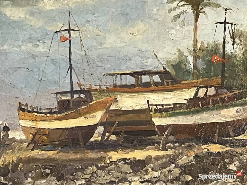 Obraz Łodzie w Antalyi 1996r Józef Łącki Kraków