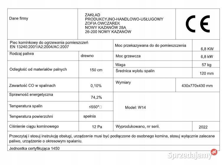 Piec LEO 68KW Koza Wolnostojący Stalowy Polski Szczucin