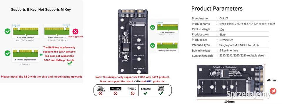Adapter dysku SSD M2 SATAIII NGFF do SATA30 BKEY Bydgoszcz