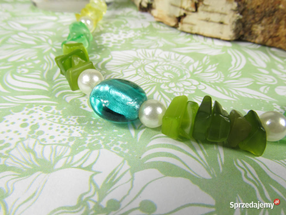 Naszyjnik kolczyki zestaw kamyki żółty zielony śląskie Katowice