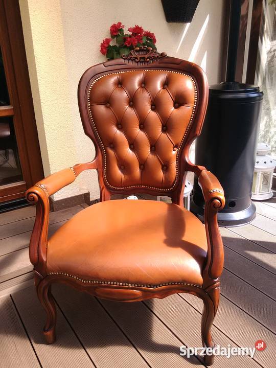 Fotel Krzesło Rzeźbione Skóra Antyk Antyki łódzkie Kluki sprzedam