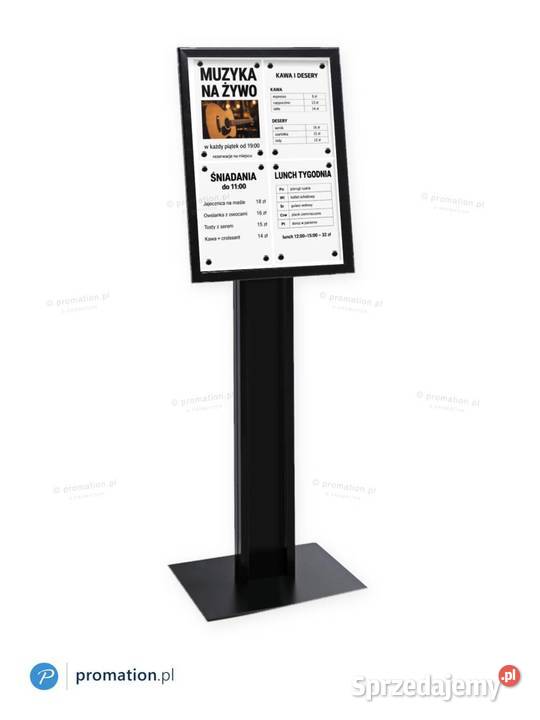 Czarny stojak z gablotą na menu 4A4 do