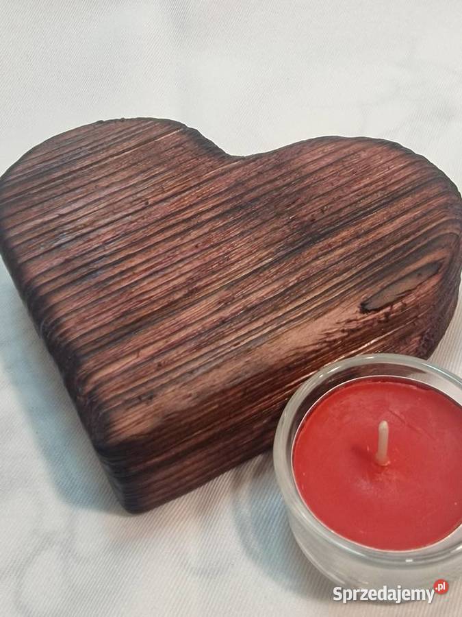 Świecznik drewniany serce mahoniowy na tealight Sępopol sprzedam