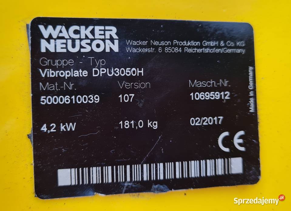 Zagęszczarka 181 Wacker Neuson DPU 3050 H z 2017 Dąbrowa Tarnowska