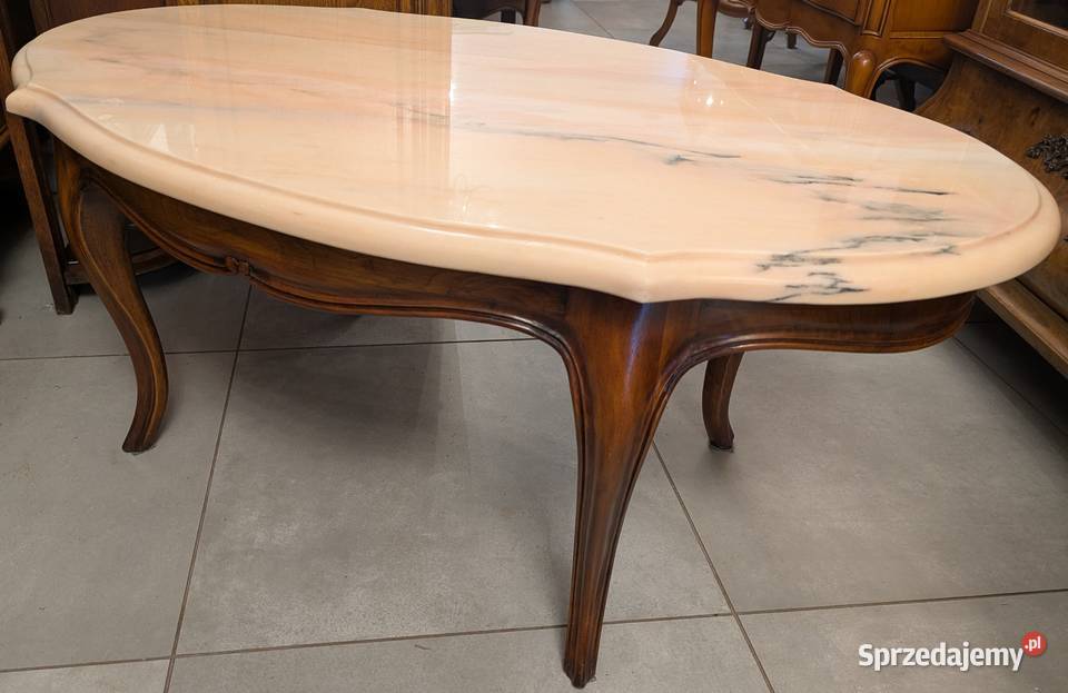 Piękny orzechowy stolik ludwikowski z marmurem Dąbrowa Górnicza
