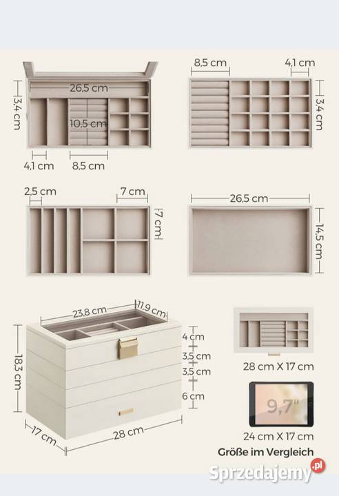 SONGMICS Pudełko na biżuterię 4 poziomy gablota Gorzów Wielkopolski