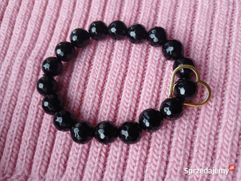 Bransoletka z Onyksu fasetowanego 10mm z sercem sprzedam