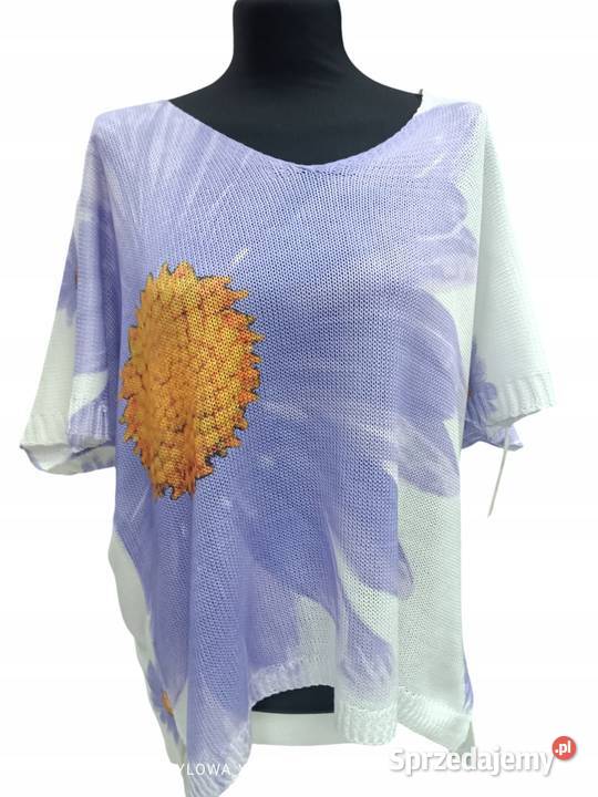 Sweter bluzka fioletowy kwiatkimono biust 140 kolorowy