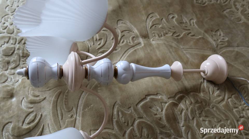 Żyrandol 3 Ramienny z Porcelitu Klosze Szkło PRL Antyki, Sztuka, Kolekcje Ziębice