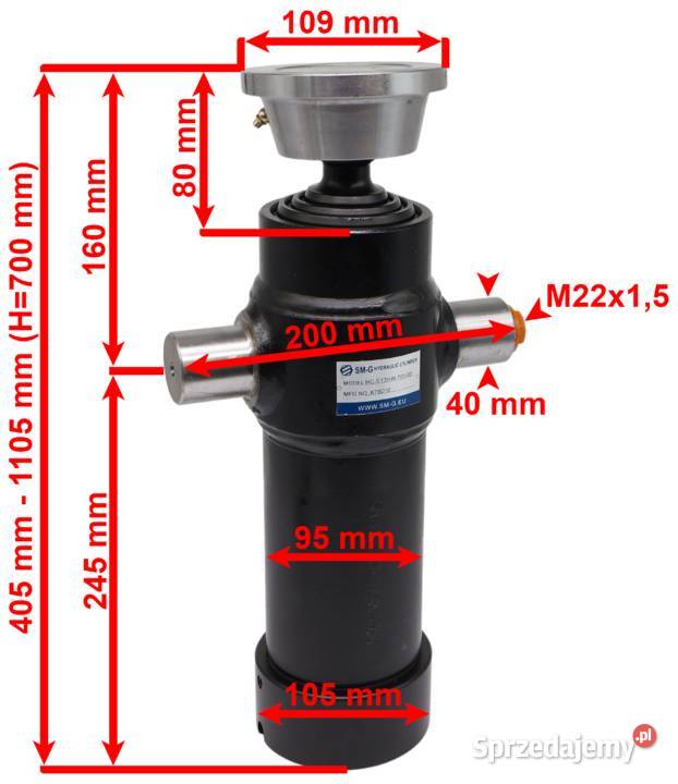 SIŁOWNIK HYDR PRZYCZEP 700mm 5T Na Tył Mocowania Solec Kujawski
