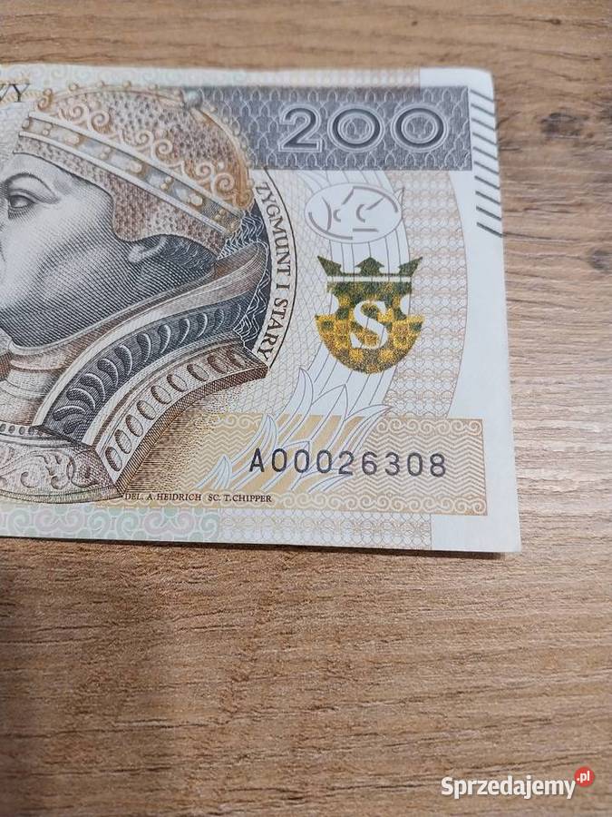 Kolekcjonerski banknot 200 seria A000 proszę o Tarnowskie Góry