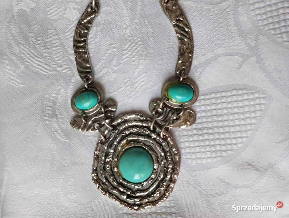 NASZYJNIK metalowy w stylu etnicznym turkusowe Oborniki