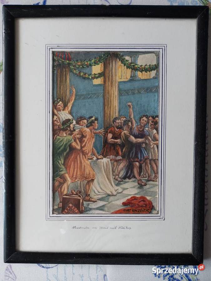 Stara akwarela z 1938r sygnowana w ramie śląskie Leśna