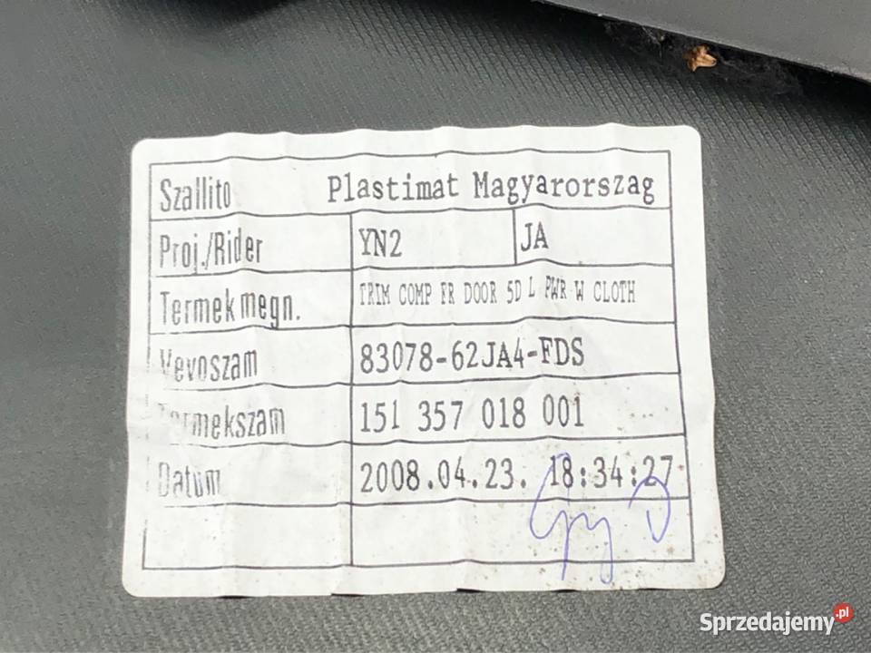 BOCZEK DRZWI LEWY PRZÓD SUZUKI SWIFT III osobowe