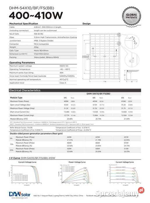 Paleta 36x Panel PV DAH Solar 400W Bifacial Panele fotowoltaiczne sprzedam