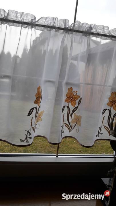 Biały woal żółte haftowane kwiaty zazdrostka 50 Wystrój okien Radom