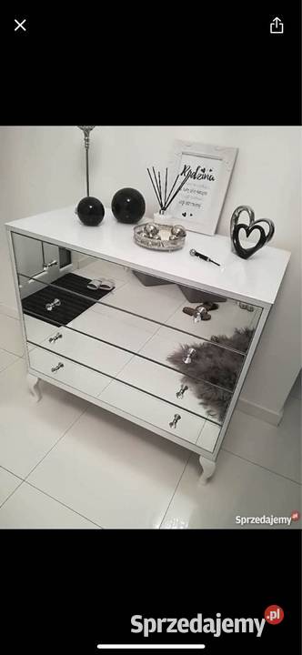 Komoda lustrzana biała glamour gałka kryształ 92cm Kępno
