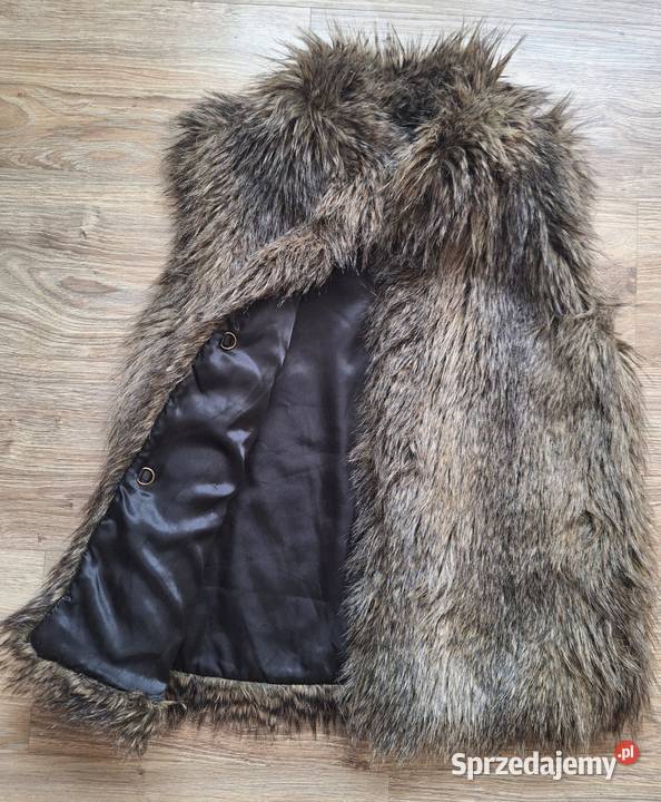 Brązowa kamizelka bezrękawnik futerko damskie HM Kraków