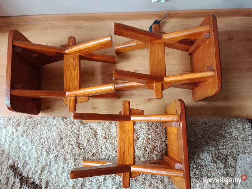 Stołki Taborety drewniane zestaw 3 sztuki podkarpackie Tarnobrzeg