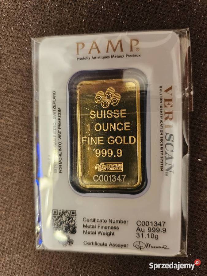 sztabka złota imitacja 1 uncja PAMP certyfikat