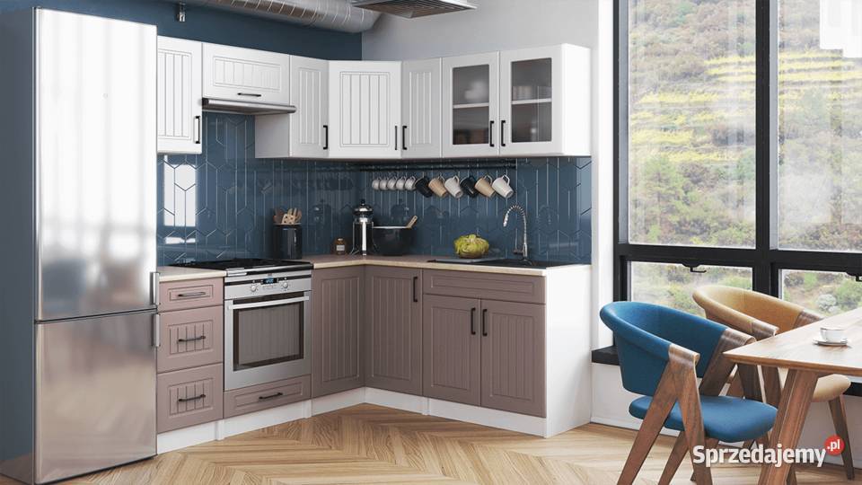 Kuchnia narożna ROTIZA BIAŁY MAT DENIM MAT Brody