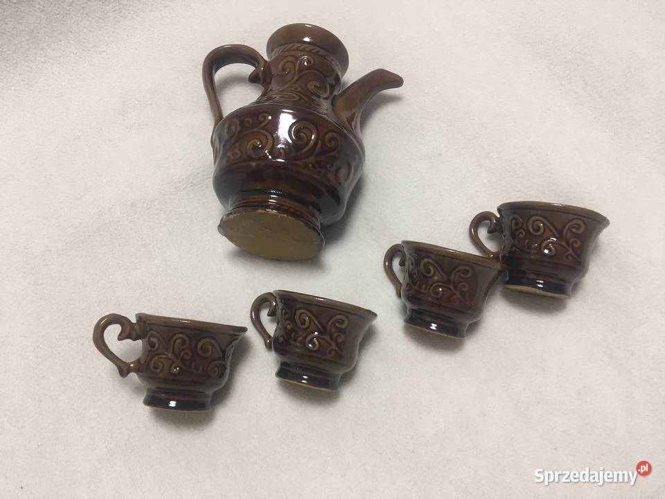 Stary zestaw kawowy porcelit kamionka brąz Kołobrzeg