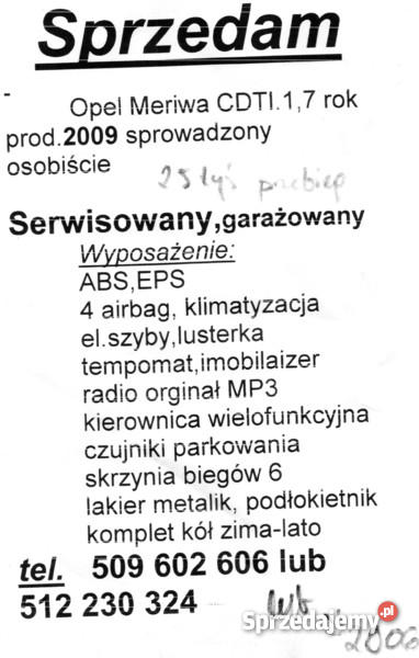 OPEL MERIWA elektryczne szyby