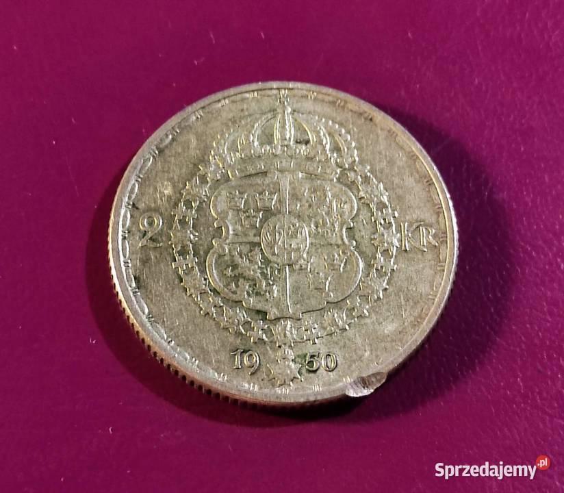 Moneta 2 KORONY 1950 TS SZWECJA Srebro Rzadkość mazowieckie