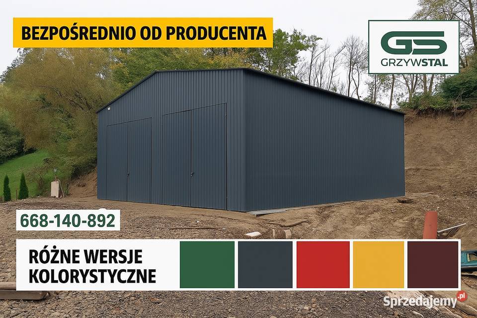 Grafitowy Wysoki GARAŻ BLASZANY Magazyn Rolniczy Wołów