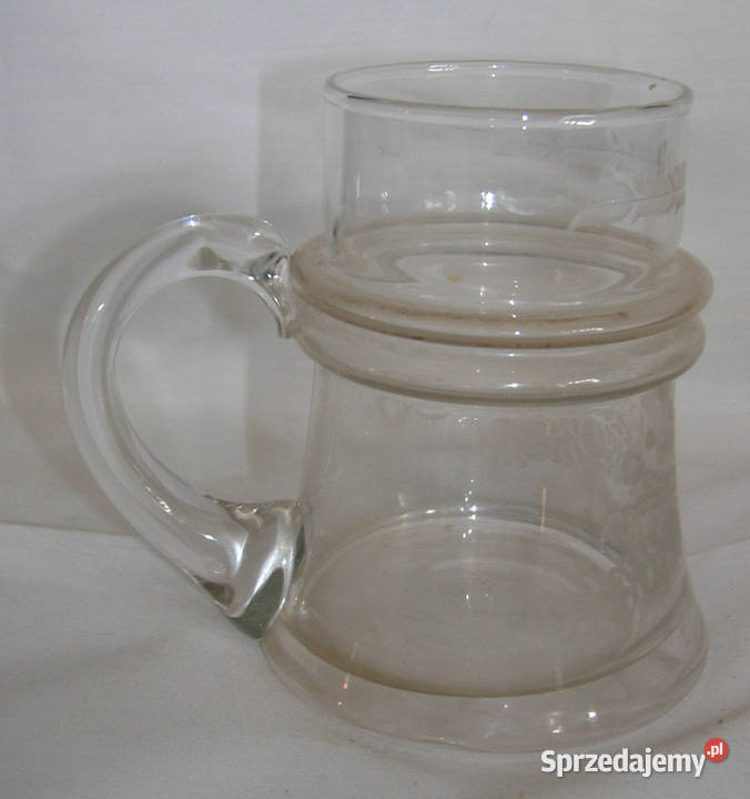 kufel vintage PRL szklany zdobienie szlifD
