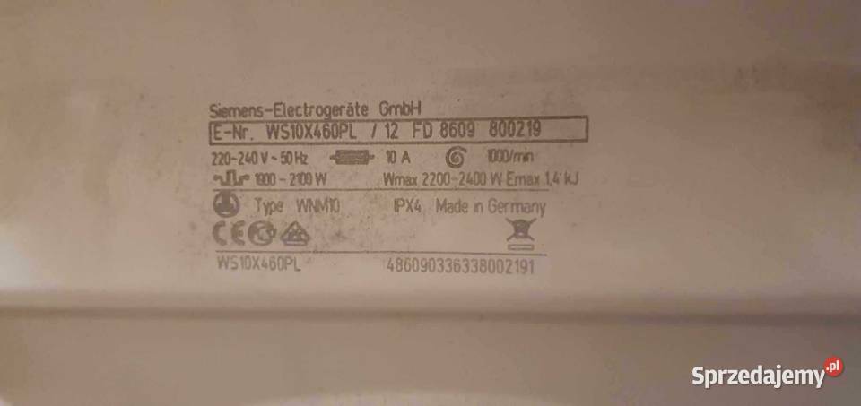 Pralka SIEMENS używana WS10X460 2006 produkcji Kraków sprzedam