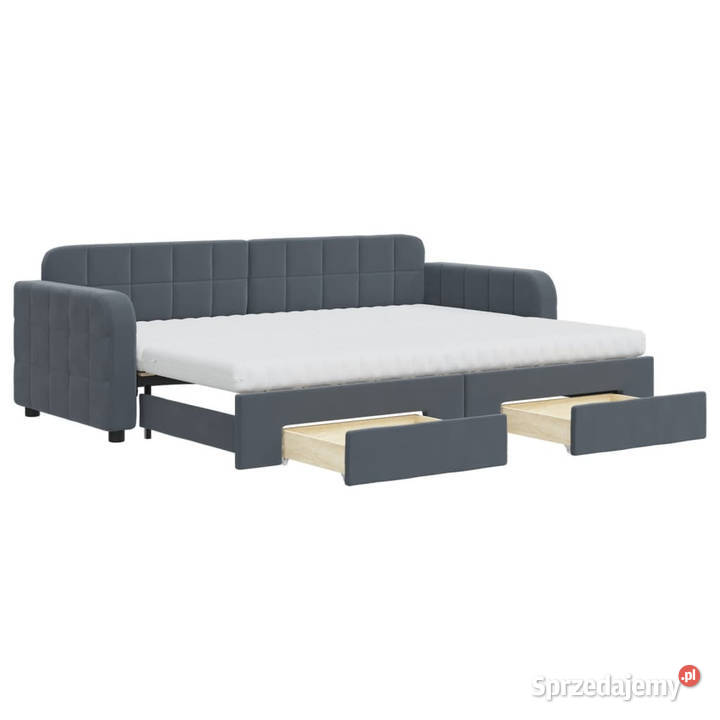 Sofa rozsuwana z szufladami ciemnoszara aksamit Warszawa