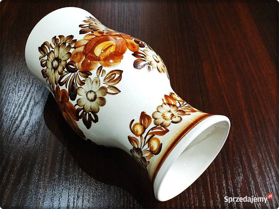 Wazon ZF KOŁO Ręcznie malowany w Brązowe kwiaty lubuskie Żary