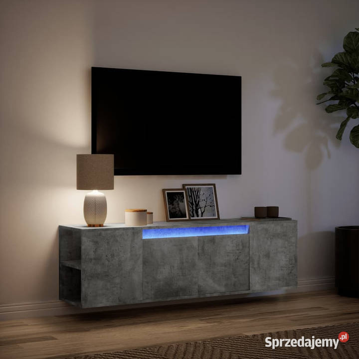 Ścienna szafka TV z LED szarość betonu mazowieckie