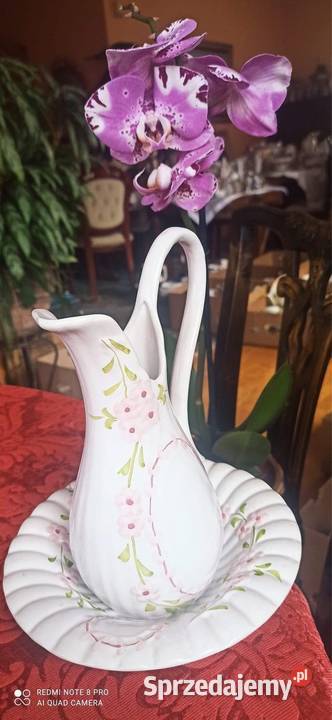 Misa i dzbanek Biała gruba porcelana z bukietem Gdańsk